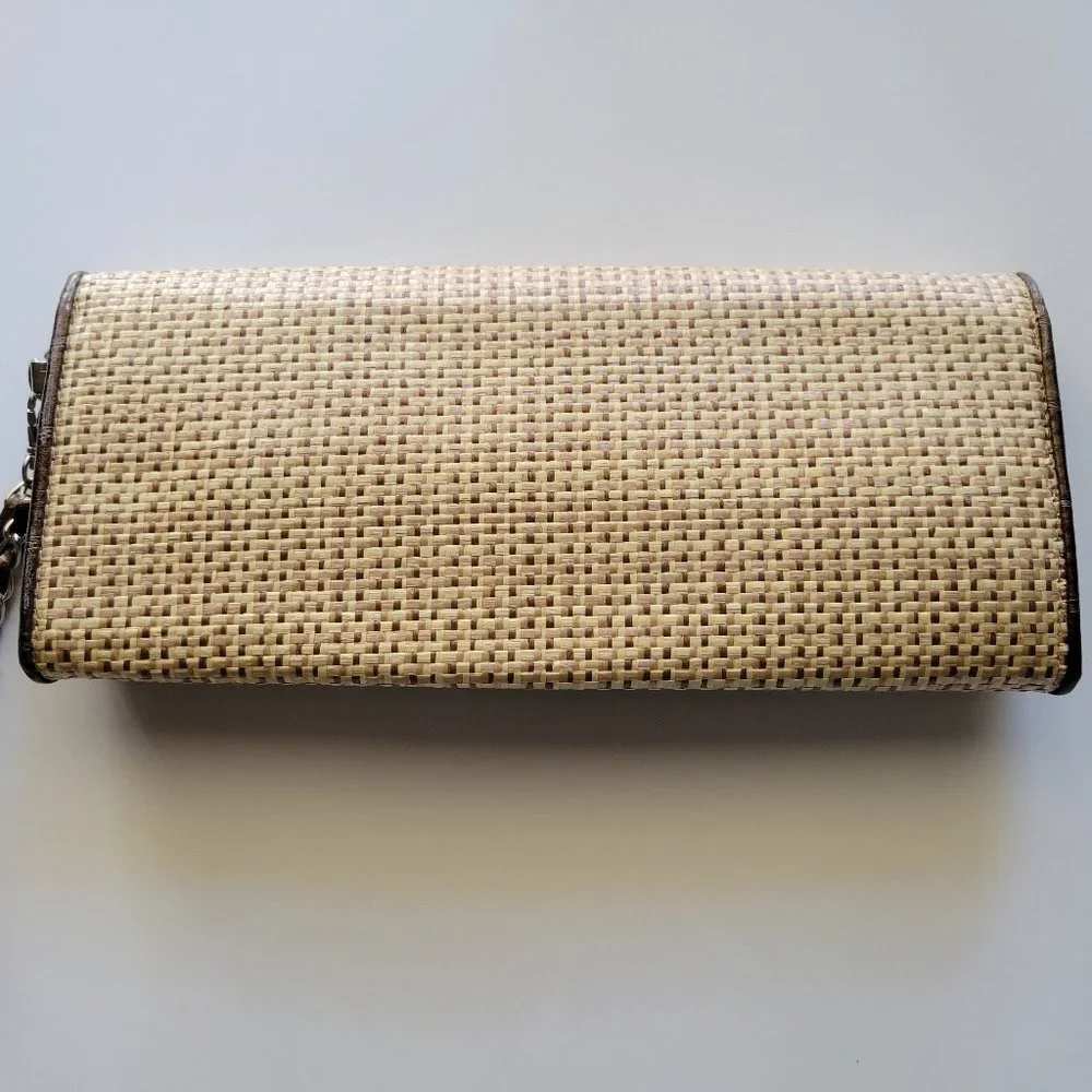 Womens Woven Straw Clutch Purse Beige Neutral Coin Wristlet Wallet Bow Handbag - Picture 3 of 6